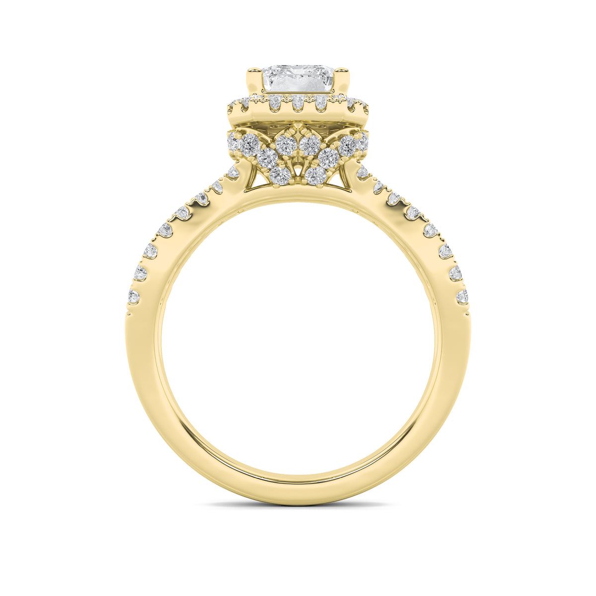 2 ct tw IGI Certified Emerald Lab-Grown Diamond Split Shank Halo Accented Engagement Ring in 14K Solid Gold - Yellow