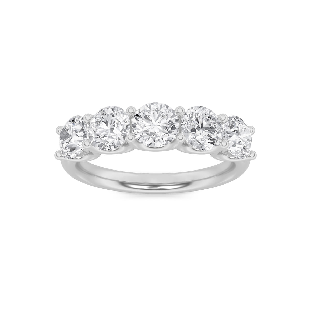 2 ct tw IGI Certified Round Lab-Grown Diamond Five Stone Band Ring in 14K Solid Gold - White