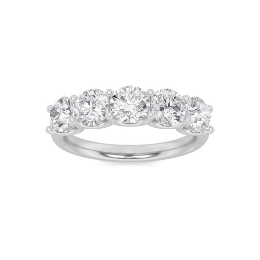 2 ct tw IGI Certified Round Lab-Grown Diamond Five Stone Band Ring in 14K Solid Gold - White