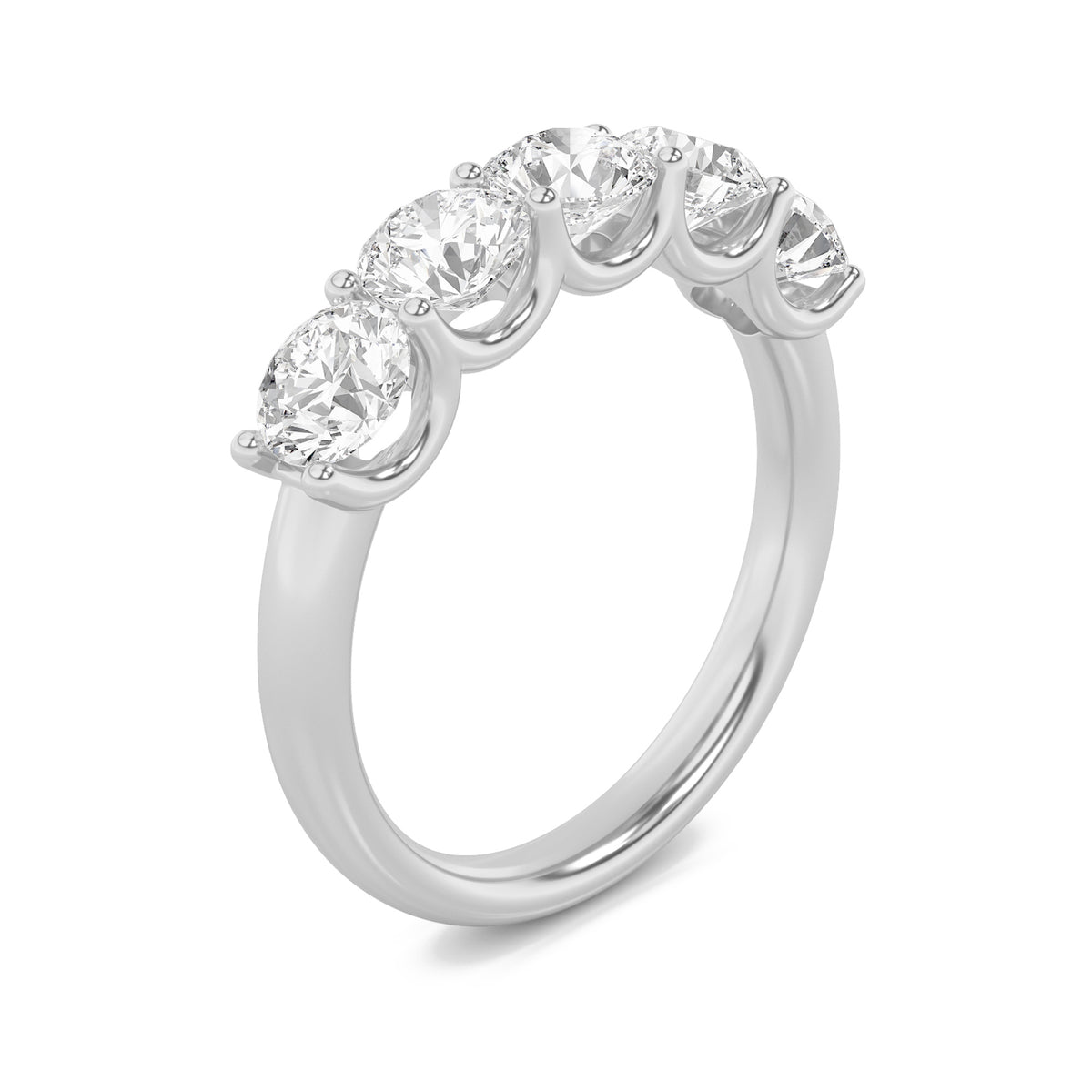 2 ct tw IGI Certified Round Lab-Grown Diamond Five Stone Band Ring in 14K Solid Gold - White