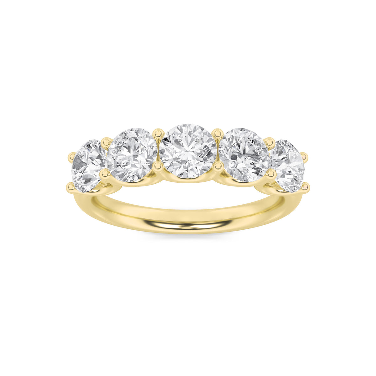 2 ct tw IGI Certified Round Lab-Grown Diamond Five Stone Band Ring in 14K Solid Gold - Yellow