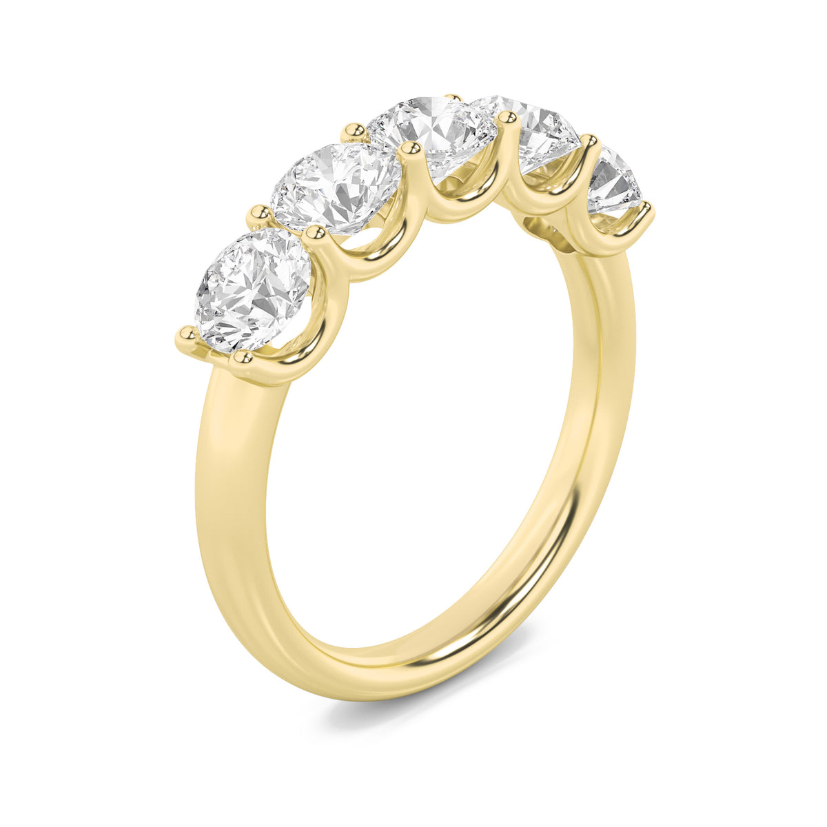 2 ct tw IGI Certified Round Lab-Grown Diamond Five Stone Band Ring in 14K Solid Gold - Yellow