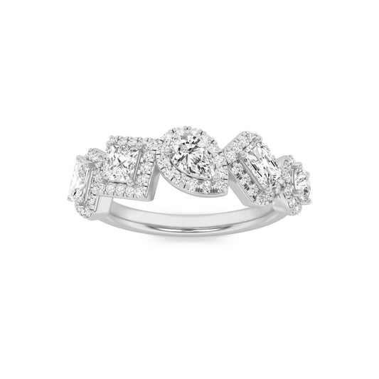 1.33 ct tw IGI Certified Multi-Shape Lab-Grown Diamond Five Stone Halo Fashion Ring in 14K Solid Gold - White