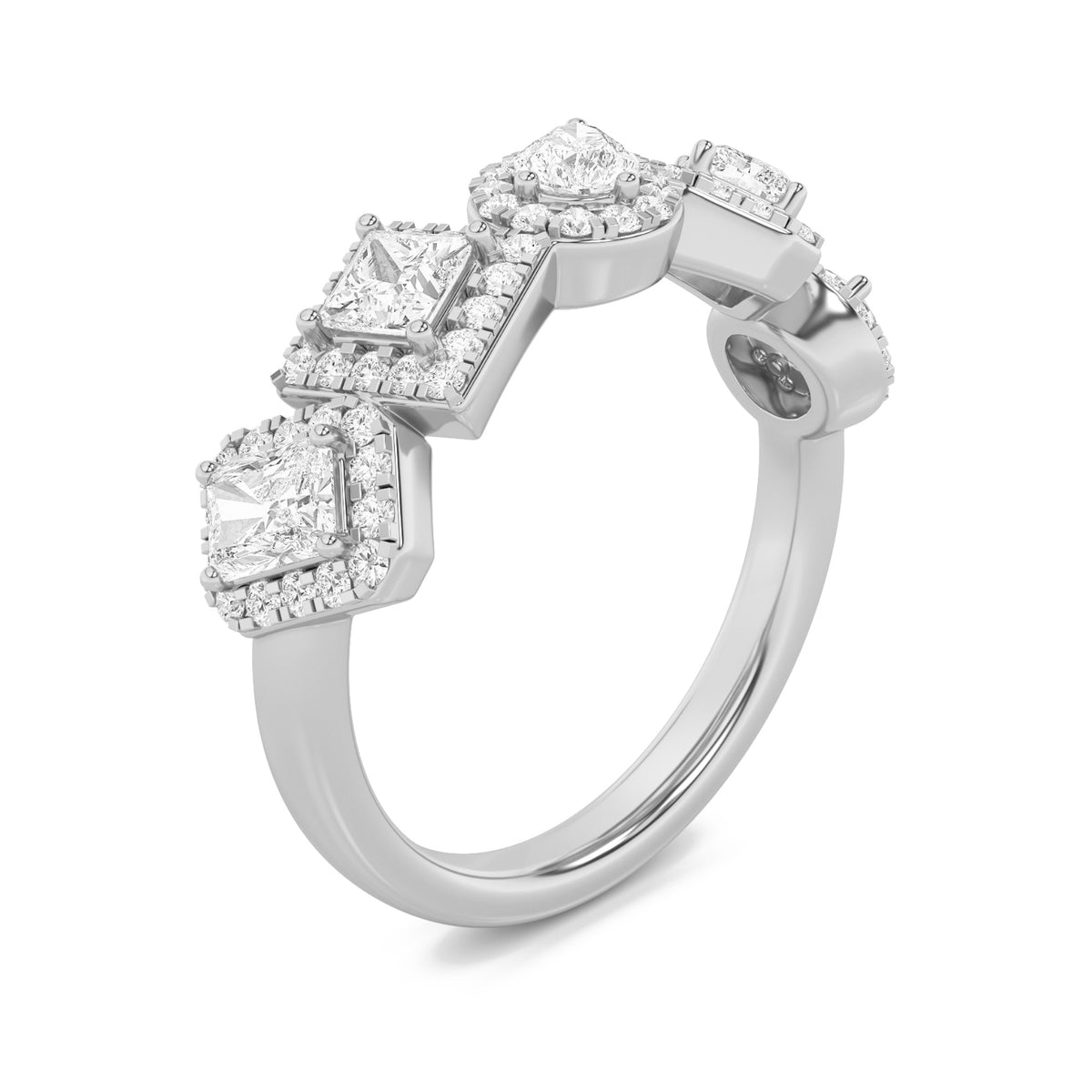 1.33 ct tw IGI Certified Multi-Shape Lab-Grown Diamond Five Stone Halo Fashion Ring in 14K Solid Gold - White