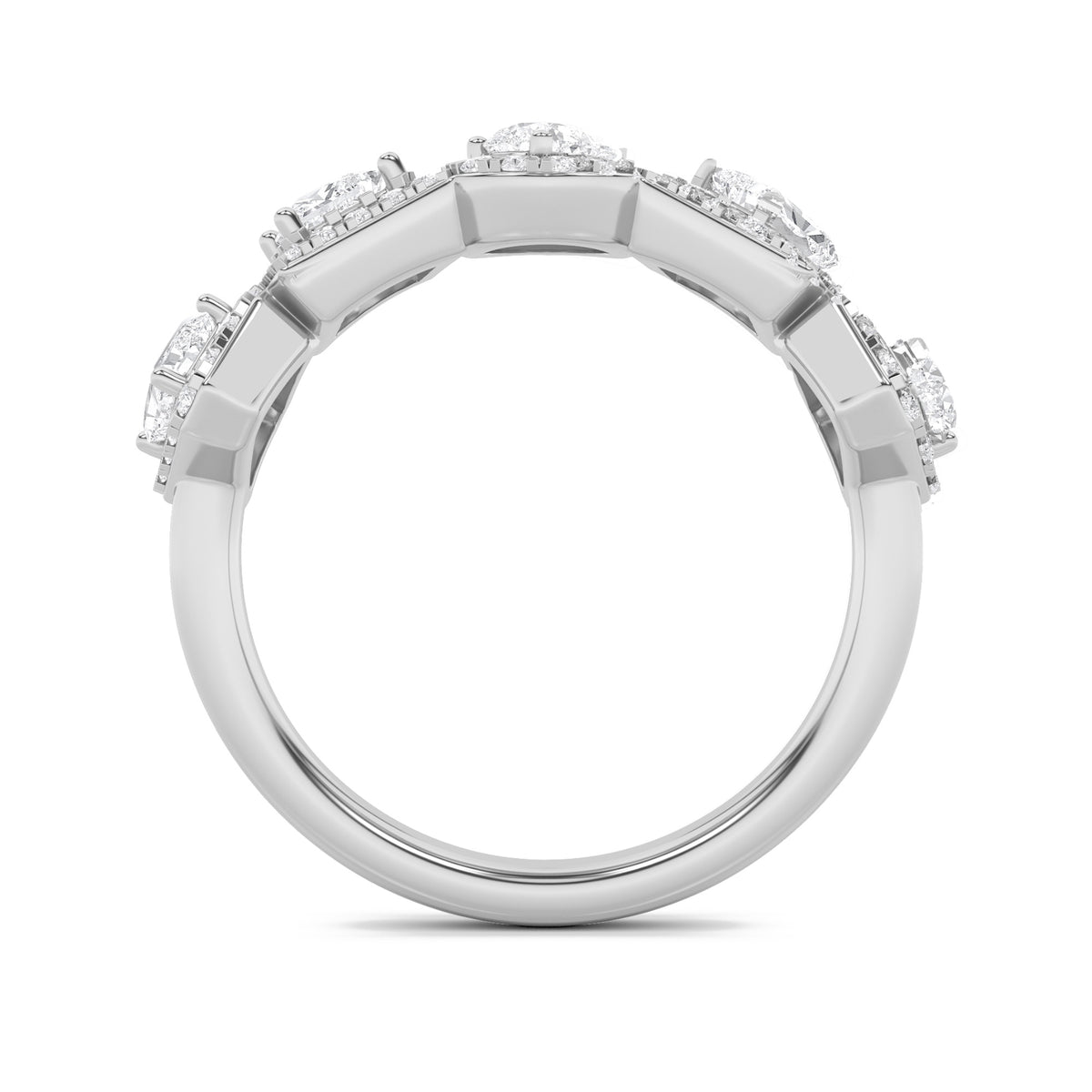 1.33 ct tw IGI Certified Multi-Shape Lab-Grown Diamond Five Stone Halo Fashion Ring in 14K Solid Gold - White