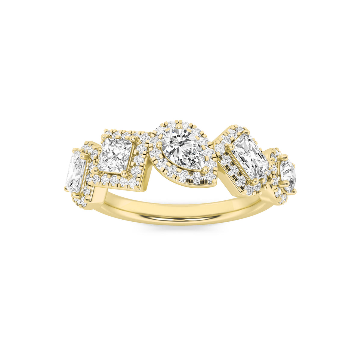 1.5 ct tw IGI Certified Multi-Shape Lab-Grown Diamond Five Stone Halo Fashion Ring in 14K Solid Gold - Yellow