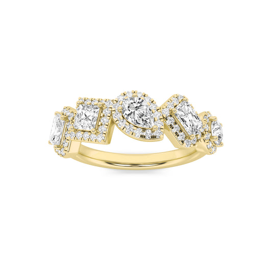 1.5 ct tw IGI Certified Multi-Shape Lab-Grown Diamond Five Stone Halo Fashion Ring in 14K Solid Gold - Yellow