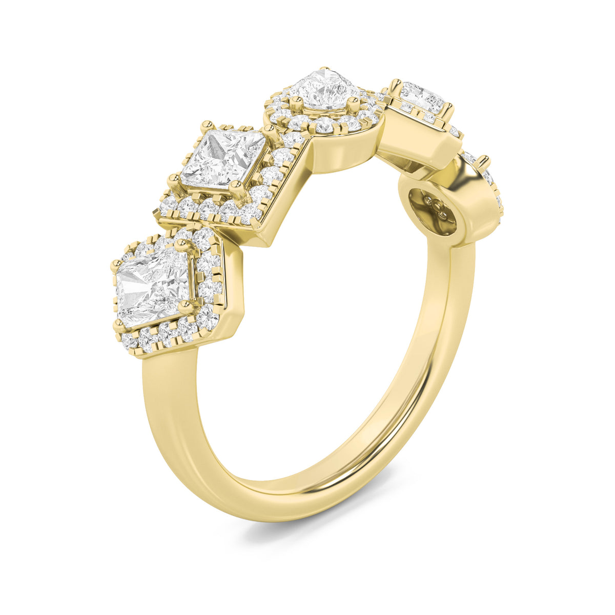 1.5 ct tw IGI Certified Multi-Shape Lab-Grown Diamond Five Stone Halo Fashion Ring in 14K Solid Gold - Yellow