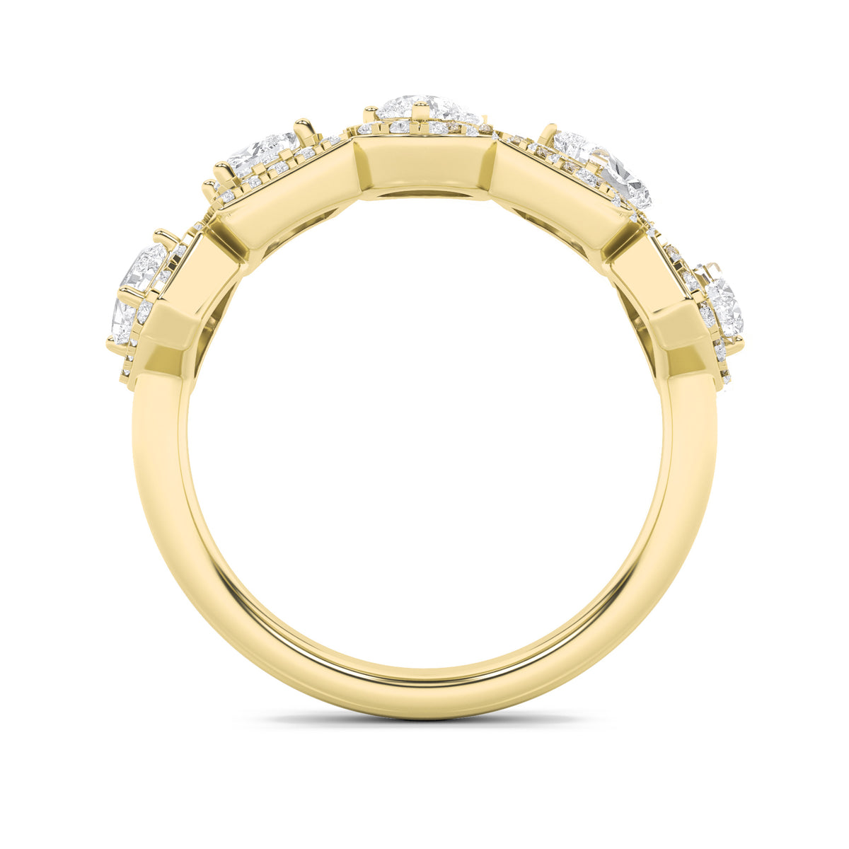 1.5 ct tw IGI Certified Multi-Shape Lab-Grown Diamond Five Stone Halo Fashion Ring in 14K Solid Gold - Yellow