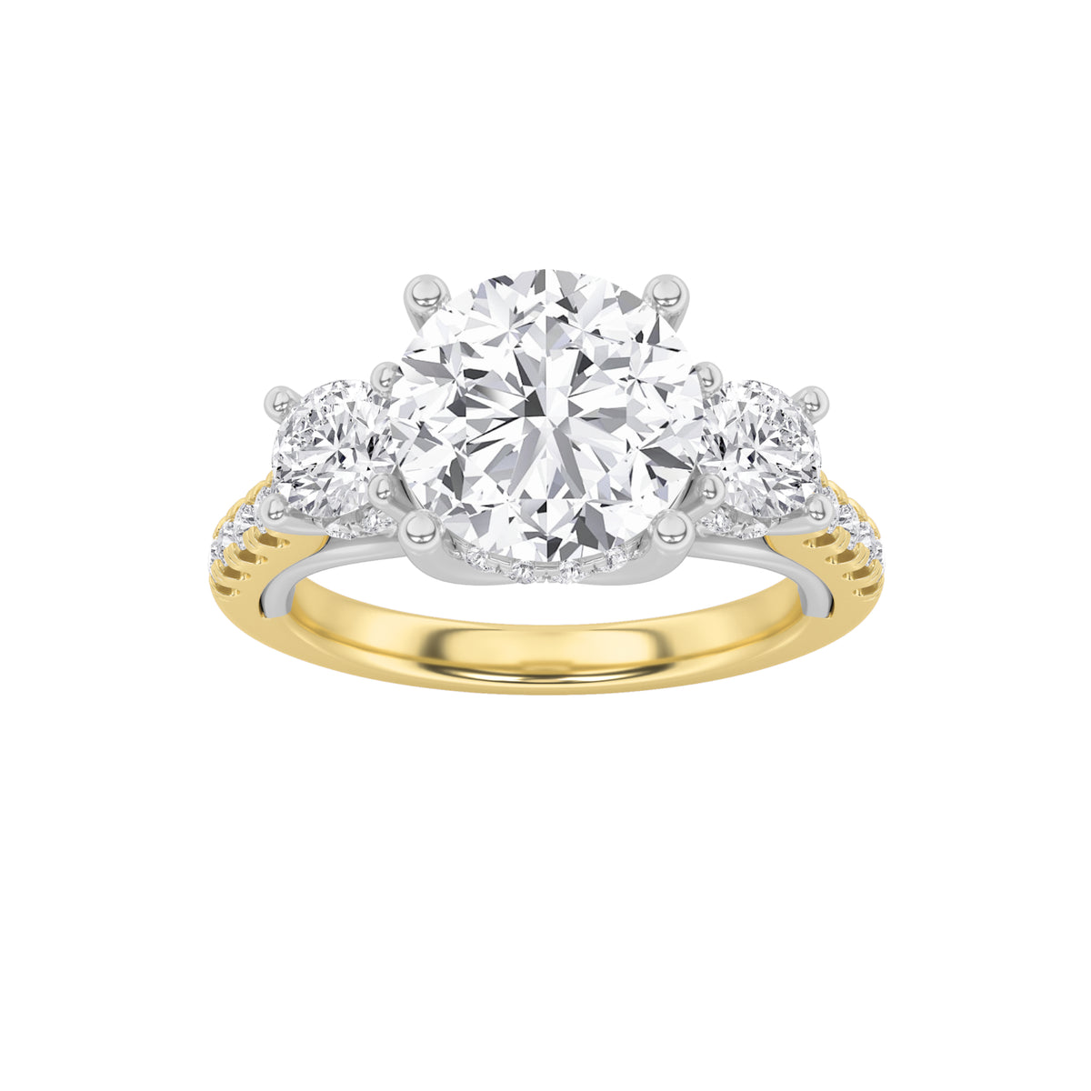 3 ct tw IGI Certified Round Lab-Grown Diamond Accented Three Stone Ring in 14K Solid Gold - Yellow/White
