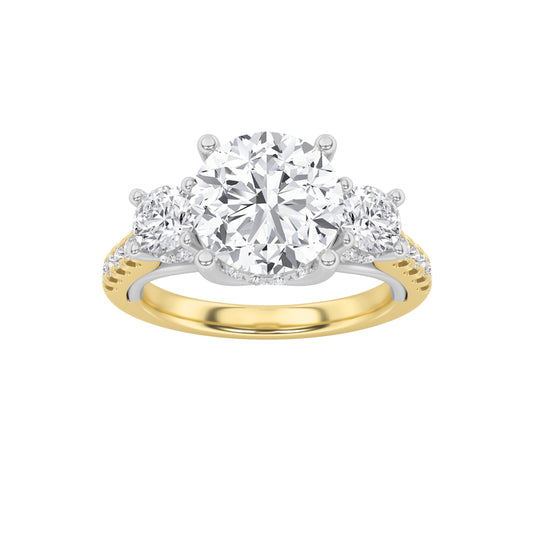 3 ct tw IGI Certified Round Lab-Grown Diamond Accented Three Stone Ring in 14K Solid Gold - Yellow/White