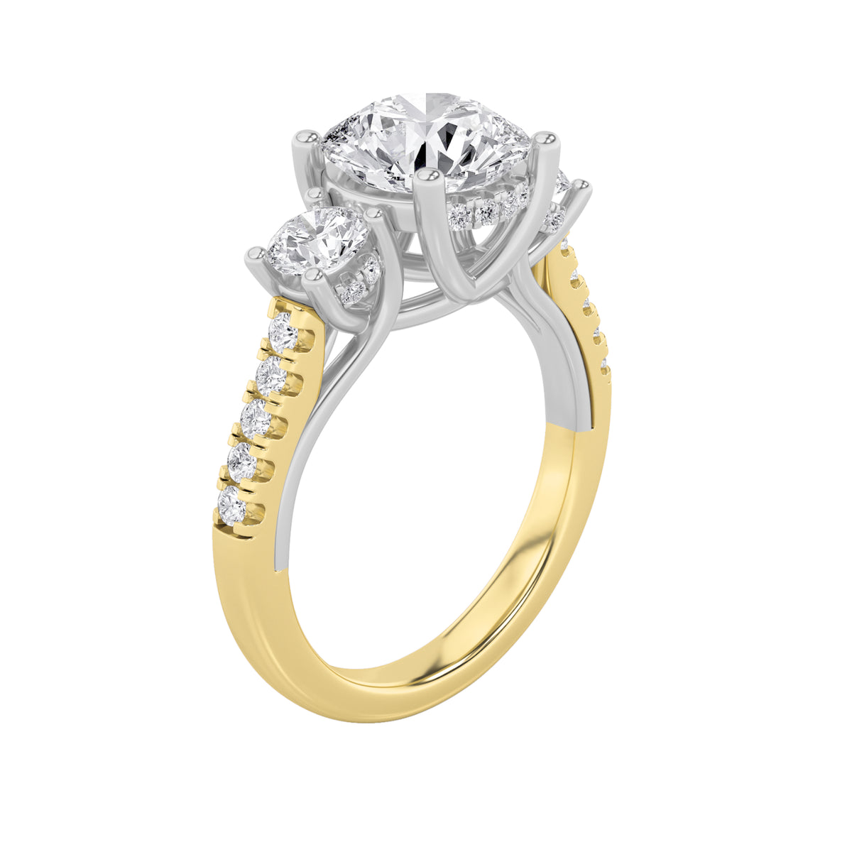 3 ct tw IGI Certified Round Lab-Grown Diamond Accented Three Stone Ring in 14K Solid Gold - Yellow/White