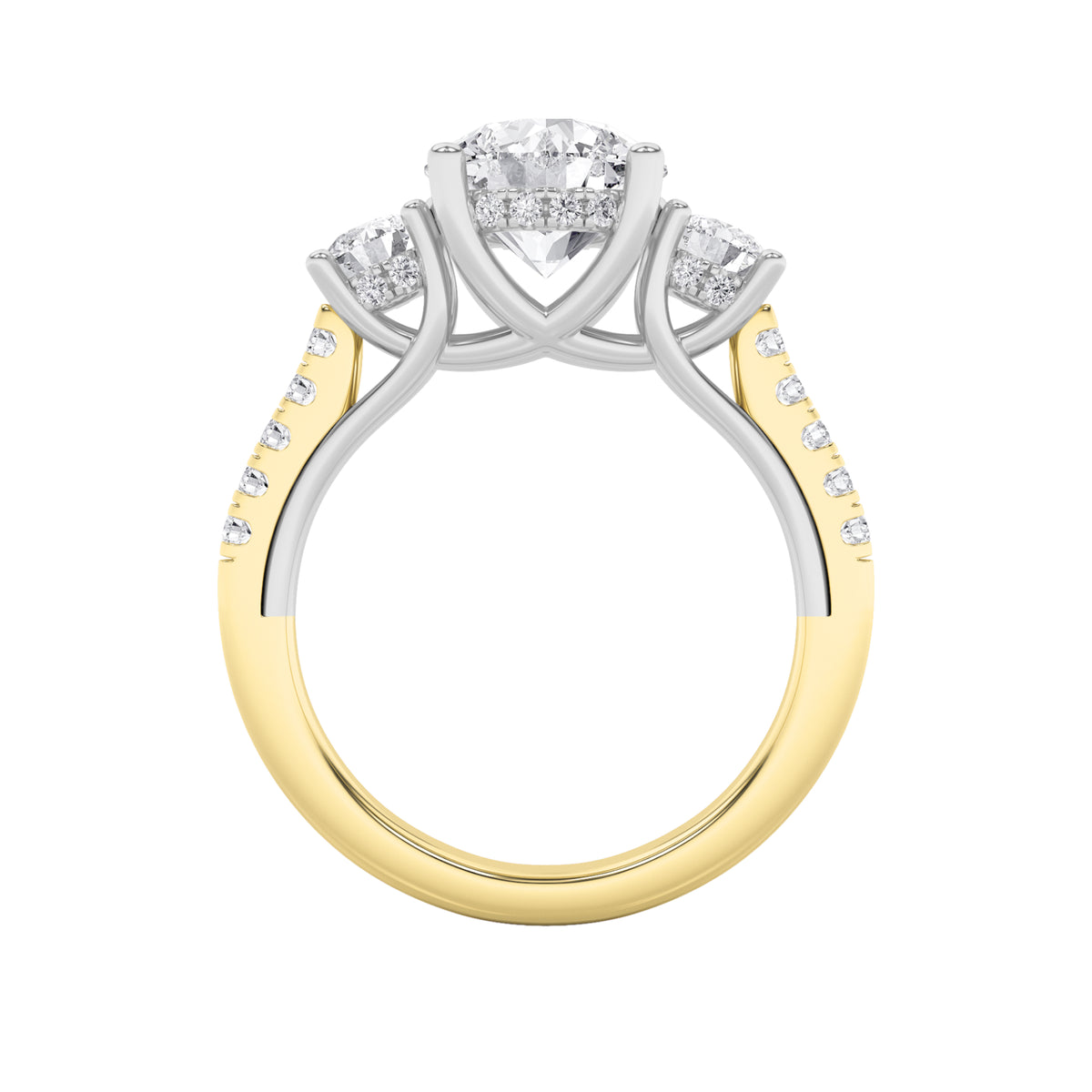 3 ct tw IGI Certified Round Lab-Grown Diamond Accented Three Stone Ring in 14K Solid Gold - Yellow/White