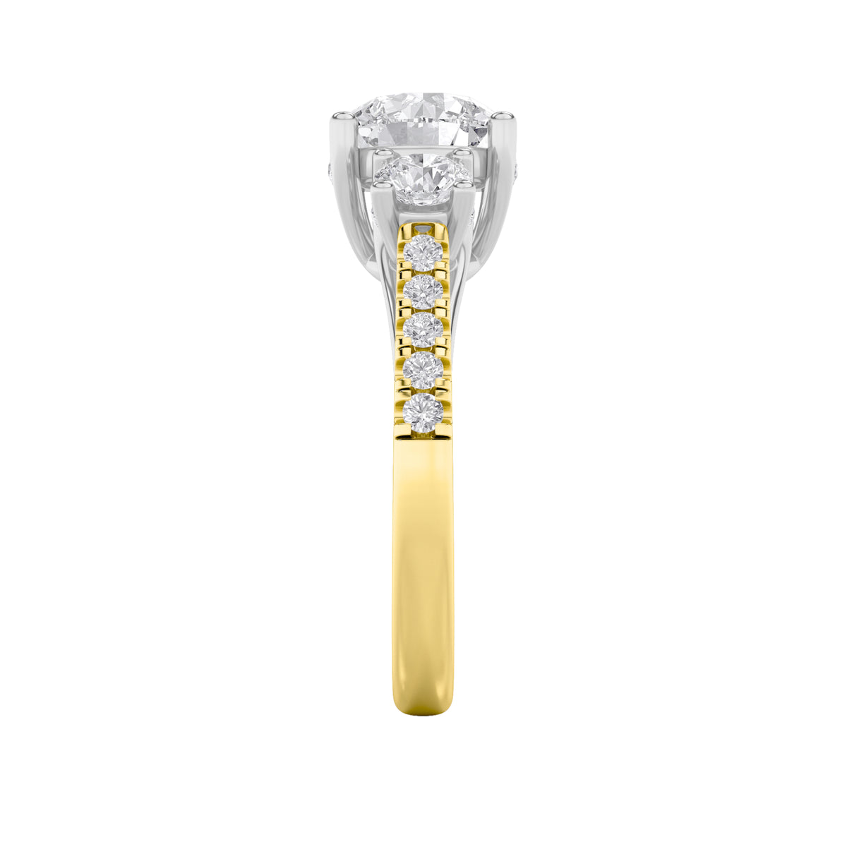 3 ct tw IGI Certified Round Lab-Grown Diamond Accented Three Stone Ring in 14K Solid Gold - Yellow/White