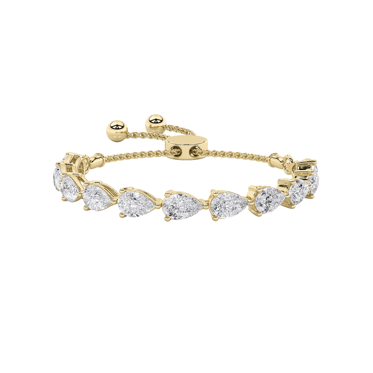 3.5 ct tw IGI Certified Pear Lab-Grown Diamond Bolo Bracelet in 14K Solid Gold - Yellow