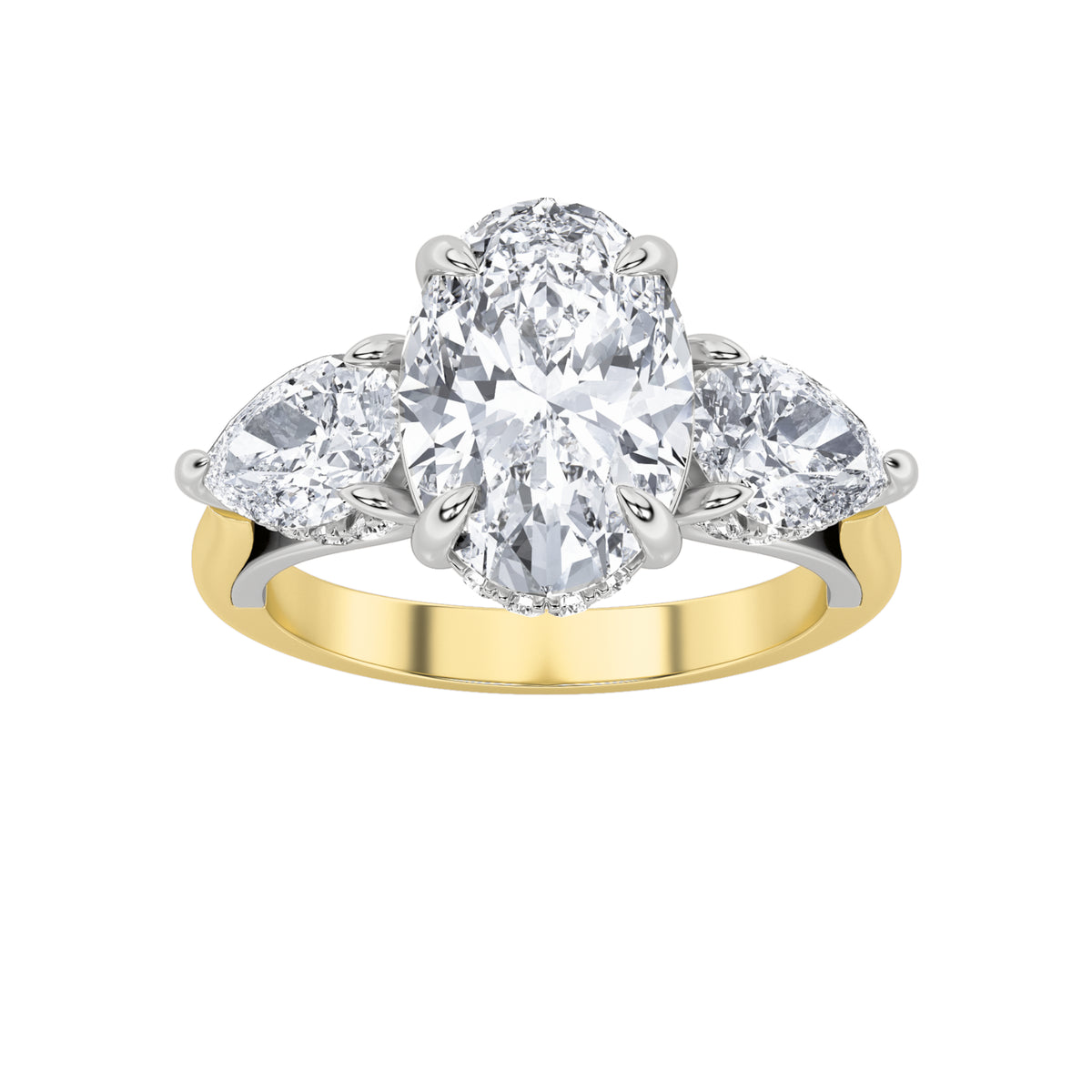 4 ct tw IGI Certified Oval Lab-Grown Diamond Accented Three Stone Ring in 14K Solid Gold - Yellow/White