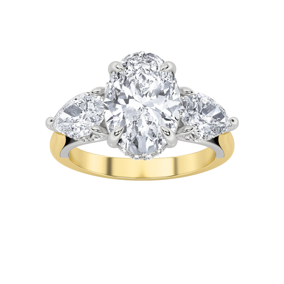 4 ct tw IGI Certified Oval Lab-Grown Diamond Accented Three Stone Ring in 14K Solid Gold - Yellow/White