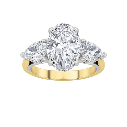 4 ct tw IGI Certified Oval Lab-Grown Diamond Accented Three Stone Ring in 14K Solid Gold - Yellow/White