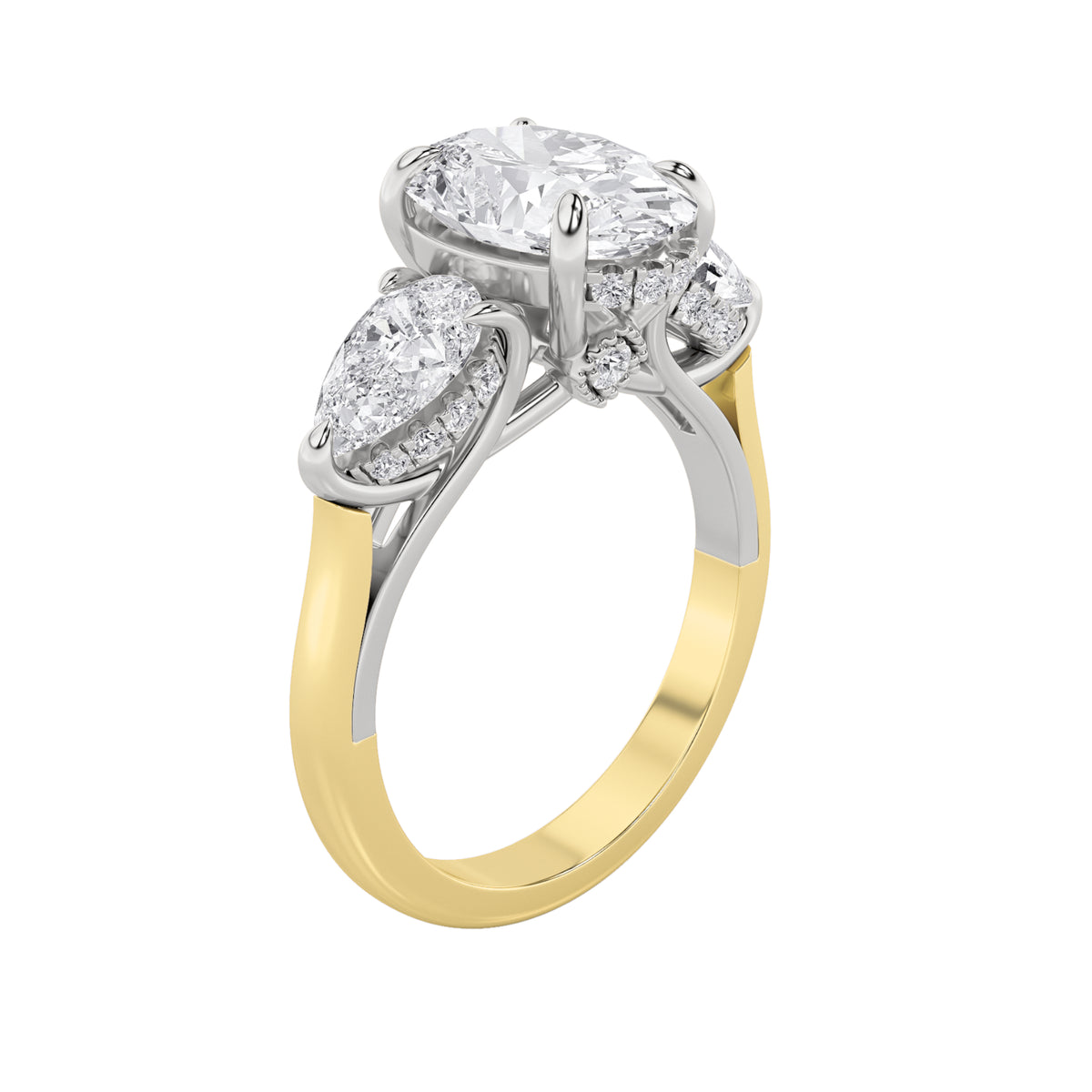 4 ct tw IGI Certified Oval Lab-Grown Diamond Accented Three Stone Ring in 14K Solid Gold - Yellow/White