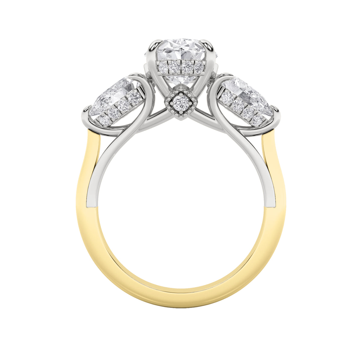 4 ct tw IGI Certified Oval Lab-Grown Diamond Accented Three Stone Ring in 14K Solid Gold - Yellow/White