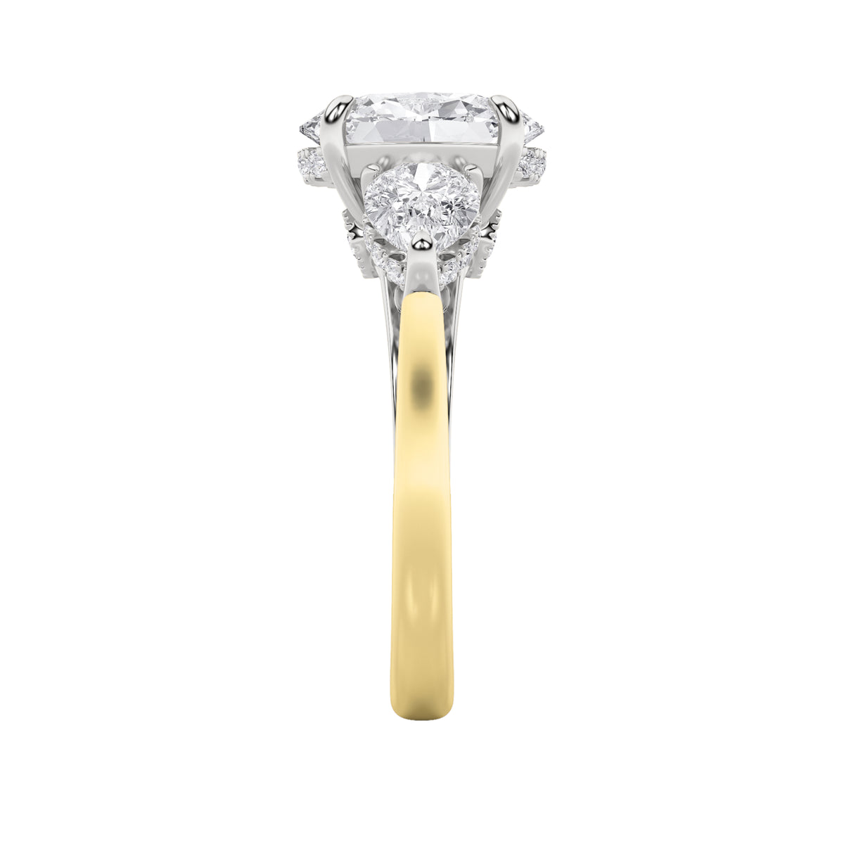 4 ct tw IGI Certified Oval Lab-Grown Diamond Accented Three Stone Ring in 14K Solid Gold - Yellow/White