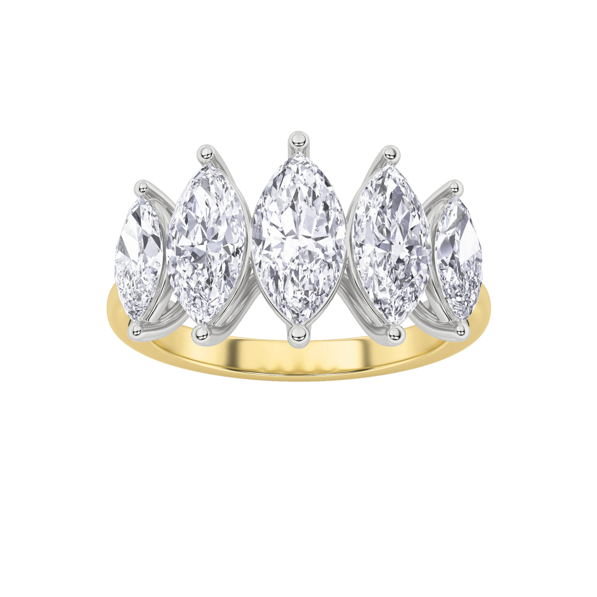 2.5 ct tw IGI Certified Marquise Lab-Grown Diamond Five Stone Ring in 14K Solid Gold - Yellow/White