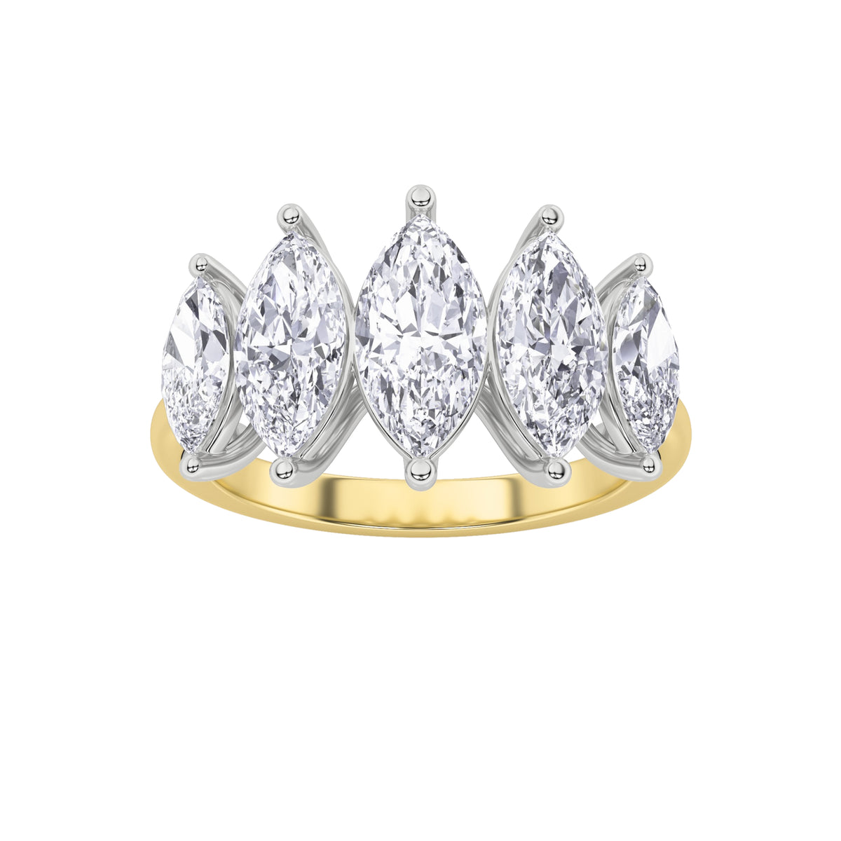 2.5 ct tw IGI Certified Marquise Lab-Grown Diamond Five Stone Ring in 14K Solid Gold - Yellow/White