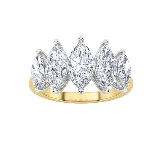 2.5 ct tw IGI Certified Marquise Lab-Grown Diamond Five Stone Ring in 14K Solid Gold - Yellow/White