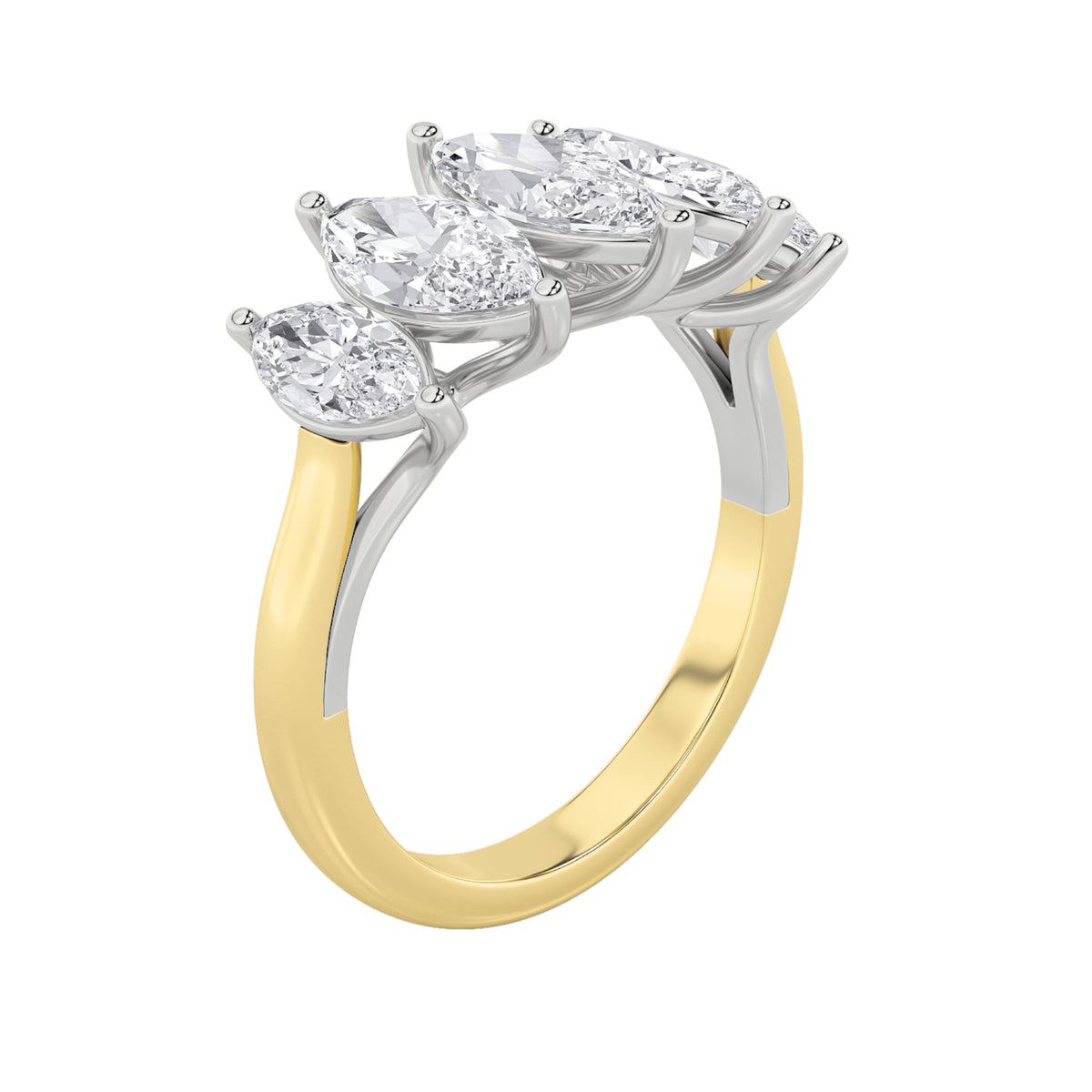 2.5 ct tw IGI Certified Marquise Lab-Grown Diamond Five Stone Ring in 14K Solid Gold - Yellow/White