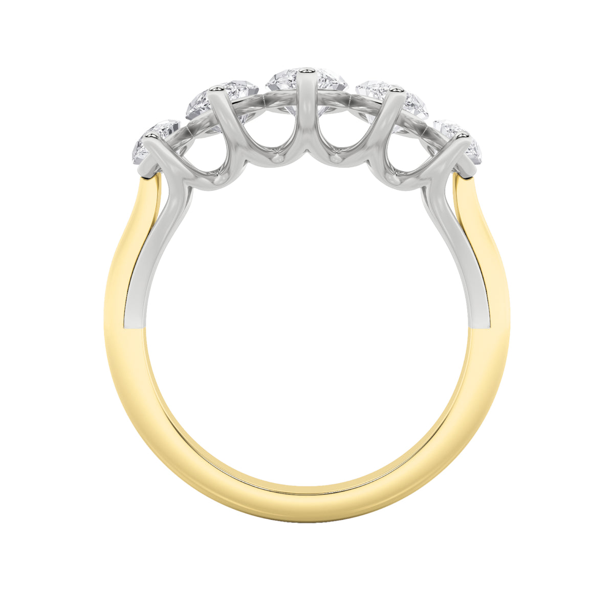 2.5 ct tw IGI Certified Marquise Lab-Grown Diamond Five Stone Ring in 14K Solid Gold - Yellow/White