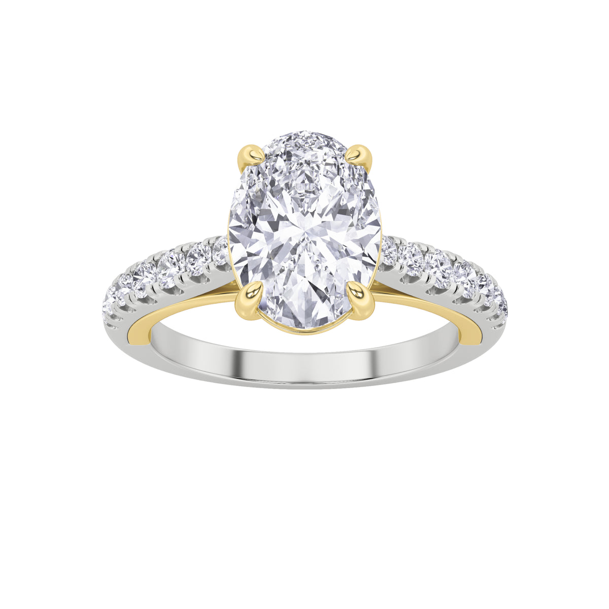 2 ct tw IGI Certified Oval Lab-Grown Diamond Solitaire Engagement Ring in 14K Solid Gold - White/Yellow