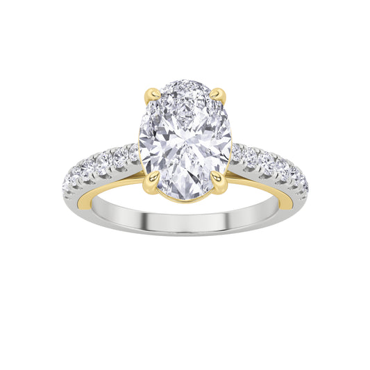 2 ct tw IGI Certified Oval Lab-Grown Diamond Solitaire Engagement Ring in 14K Solid Gold - White/Yellow