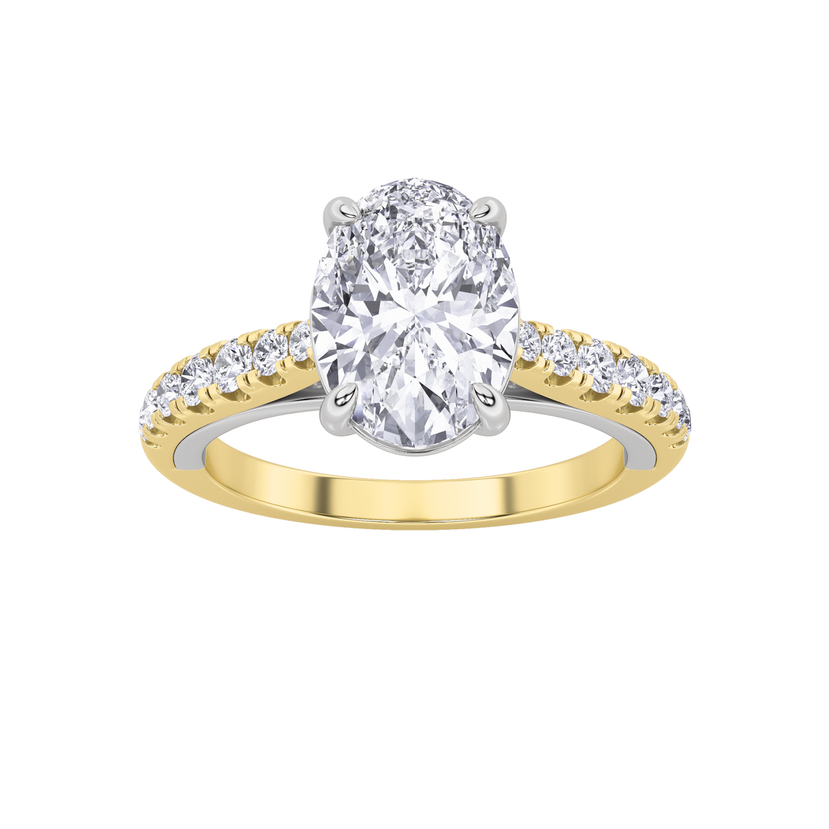 2 ct tw IGI Certified Oval Lab-Grown Diamond Solitaire Engagement Ring in 14K Solid Gold - White/Yellow