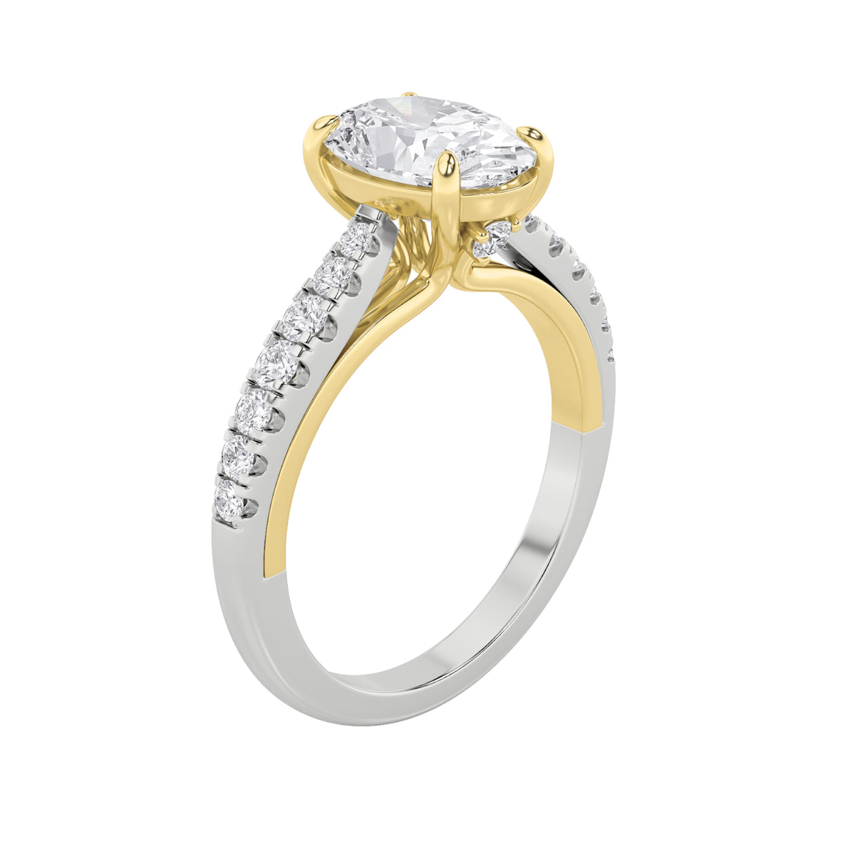2 ct tw IGI Certified Oval Lab-Grown Diamond Solitaire Engagement Ring in 14K Solid Gold - White/Yellow
