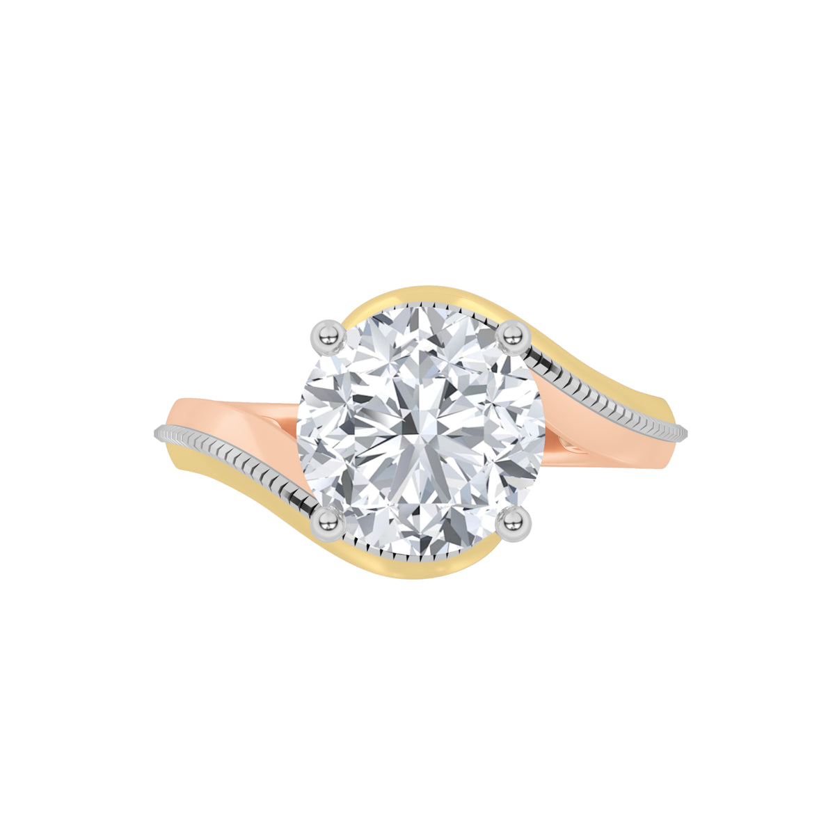 2 ct tw IGI Certified Round Lab-Grown Diamond Solitaire Engagement Ring in 14K Solid Gold - Tri-Color