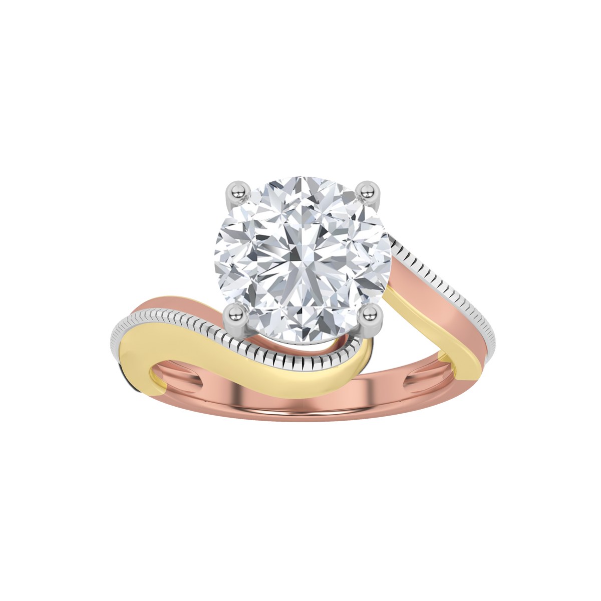 2 ct tw IGI Certified Round Lab-Grown Diamond Solitaire Engagement Ring in 14K Solid Gold - Tri-Color