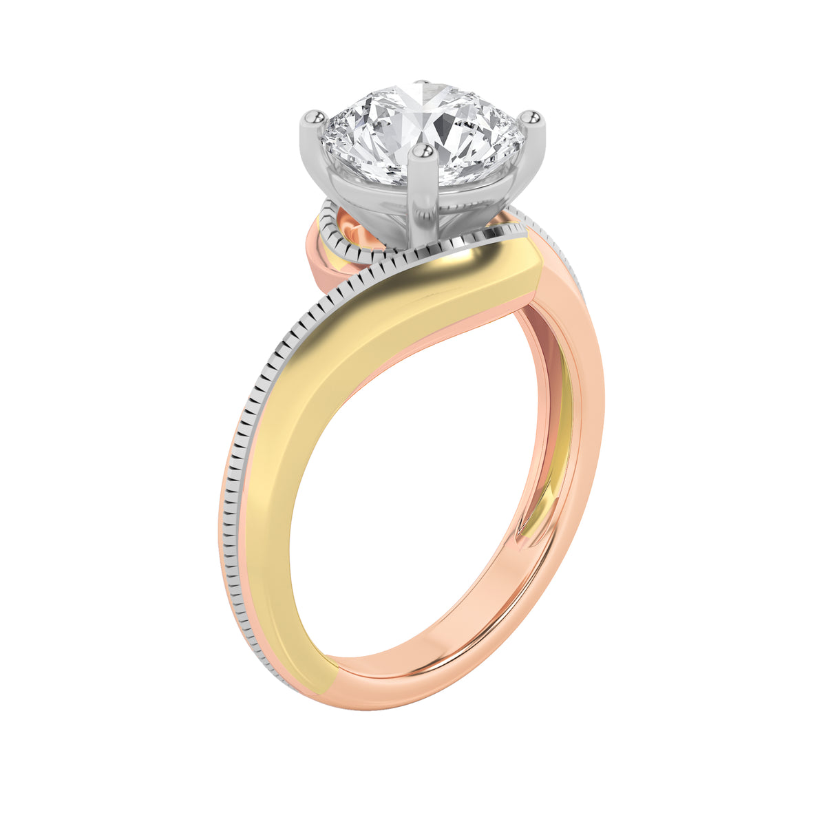 2 ct tw IGI Certified Round Lab-Grown Diamond Solitaire Engagement Ring in 14K Solid Gold - Tri-Color