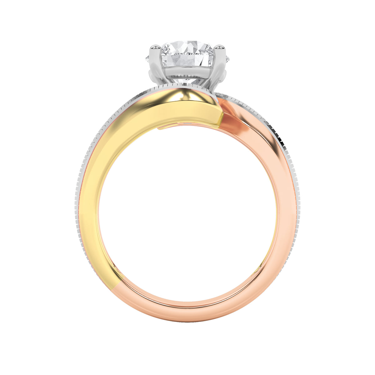 2 ct tw IGI Certified Round Lab-Grown Diamond Solitaire Engagement Ring in 14K Solid Gold - Tri-Color