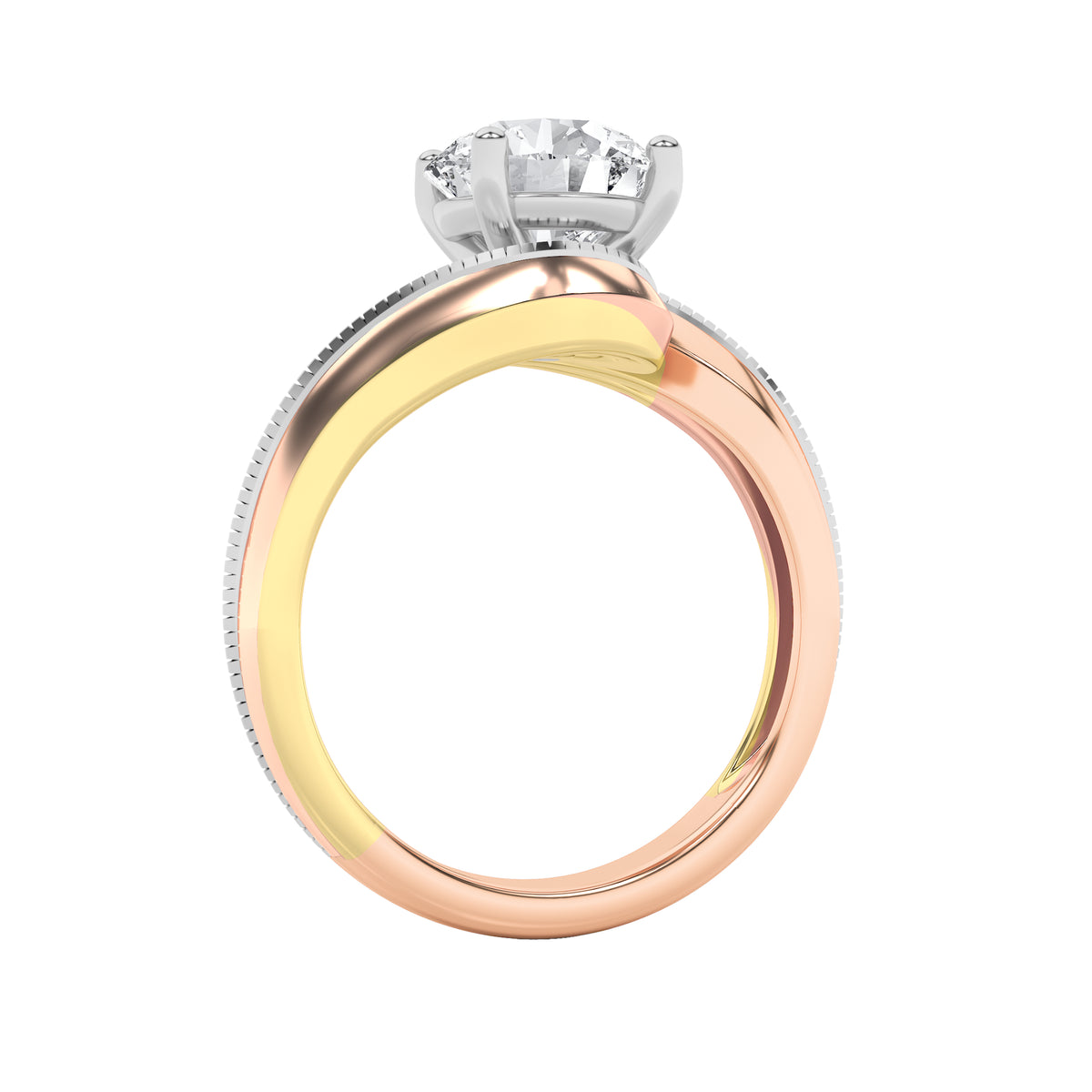 2 ct tw IGI Certified Round Lab-Grown Diamond Solitaire Engagement Ring in 14K Solid Gold - Tri-Color