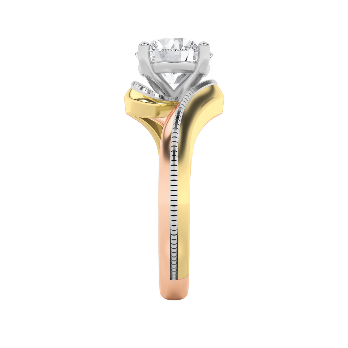 2 ct tw IGI Certified Round Lab-Grown Diamond Solitaire Engagement Ring in 14K Solid Gold - Tri-Color
