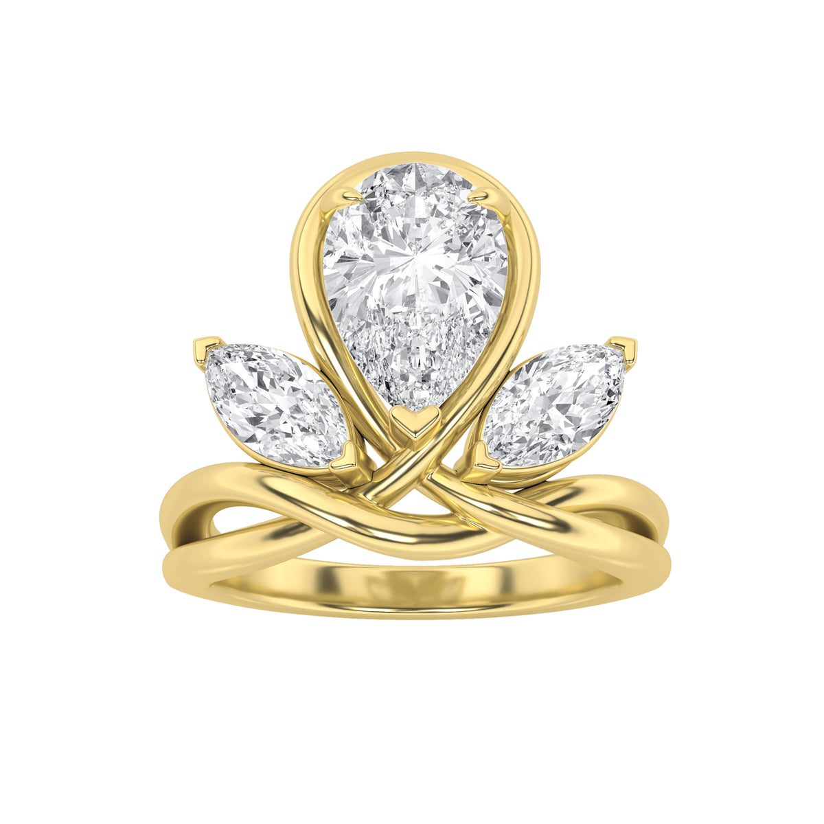3 ct tw IGI Certified Pear Lab-Grown Diamond Knot Ring in 14K Solid Gold - Yellow