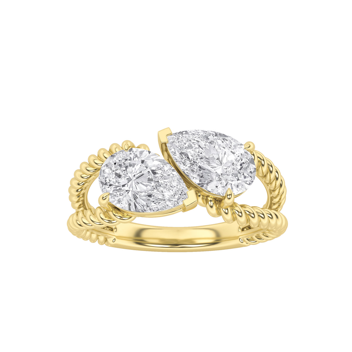 2 ct tw IGI Certified Pear Lab-Grown Diamond Toi Et Moi Fashion Ring in 14K Solid Gold - Yellow
