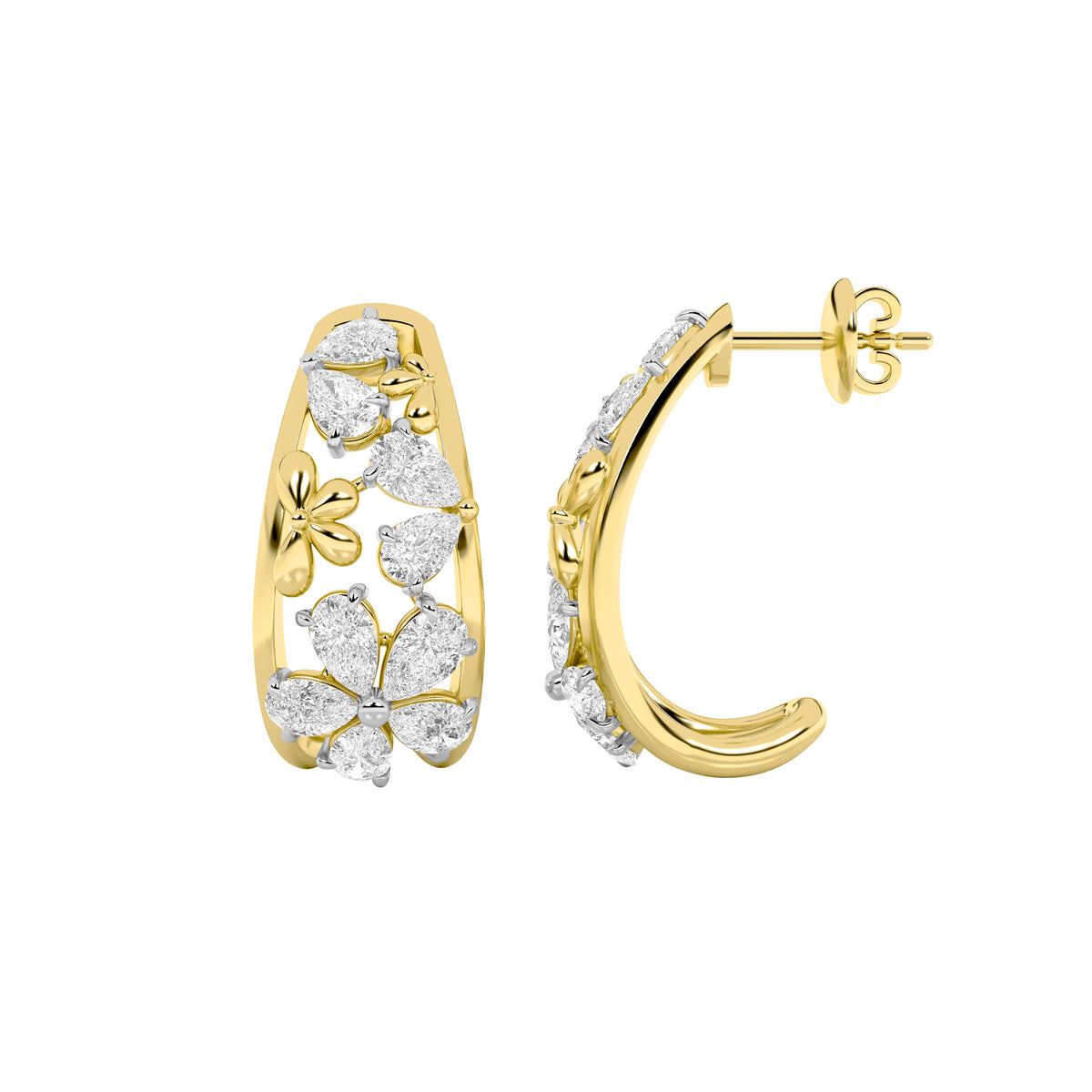 4.5 ct tw IGI Certified Pear Lab-Grown Diamond Fancy Flower Earrings in 14K Solid Gold - Yellow