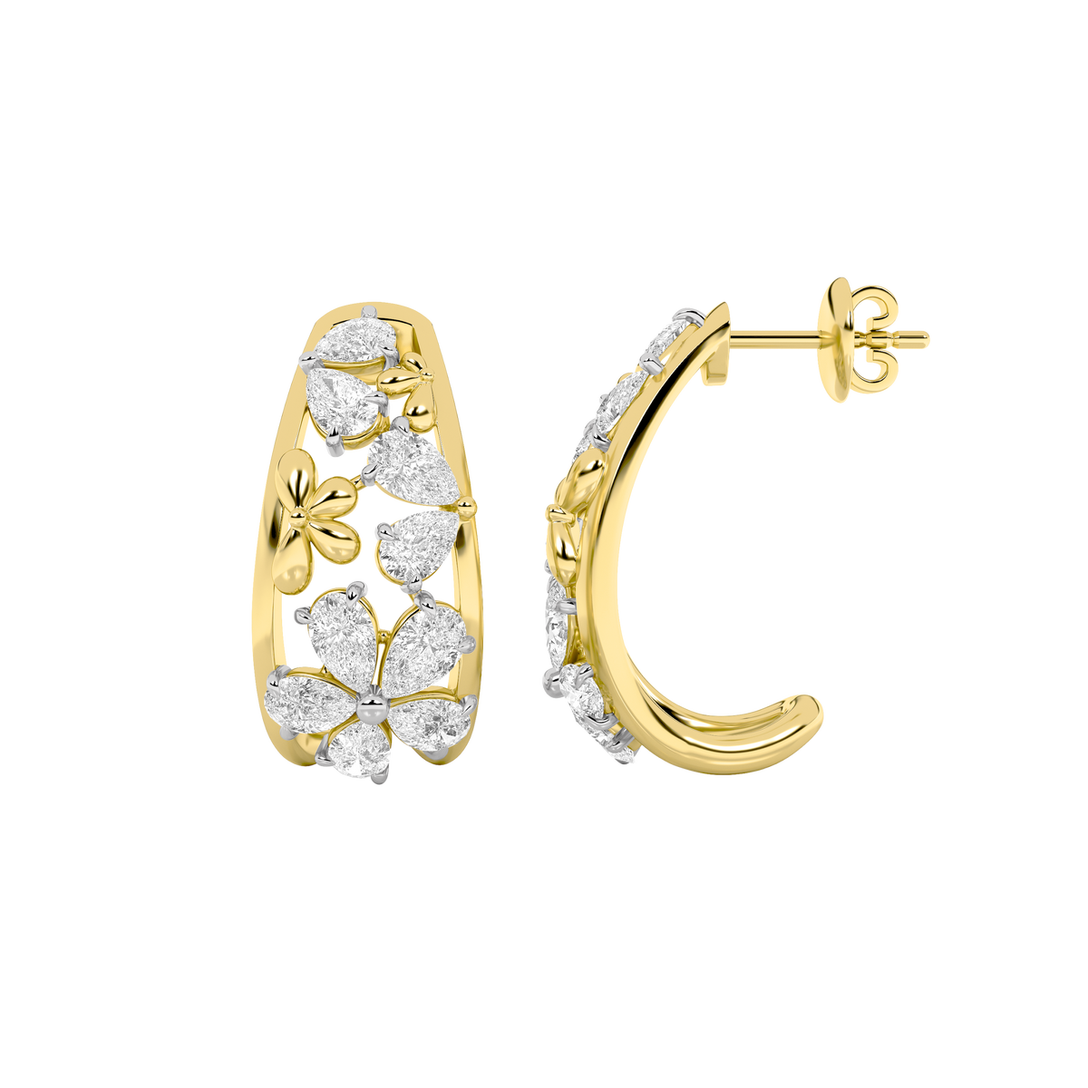 4.5 ct tw IGI Certified Pear Lab-Grown Diamond Fancy Flower Earrings in 14K Solid Gold - Yellow