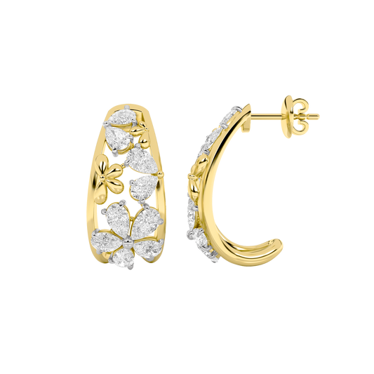 4.5 ct tw IGI Certified Pear Lab-Grown Diamond Fancy Flower Earrings in 14K Solid Gold - Yellow