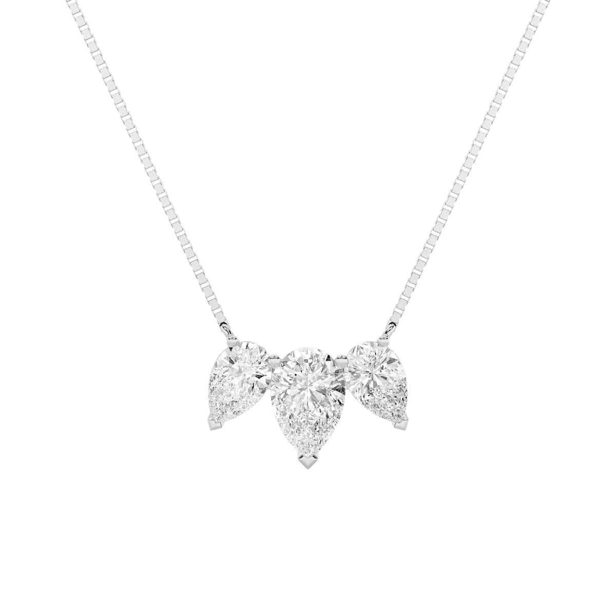 3 ct tw IGI Certified Pear Lab-Grown Diamond Three Stone Necklace in 14K Solid Gold - White
