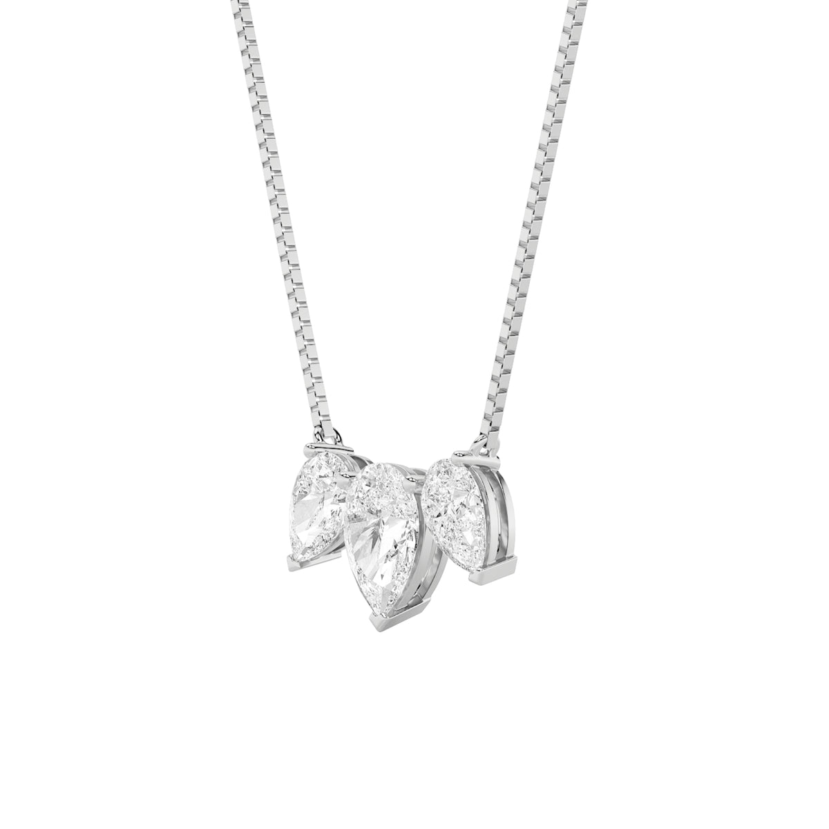 3 ct tw IGI Certified Pear Lab-Grown Diamond Three Stone Necklace in 14K Solid Gold - White