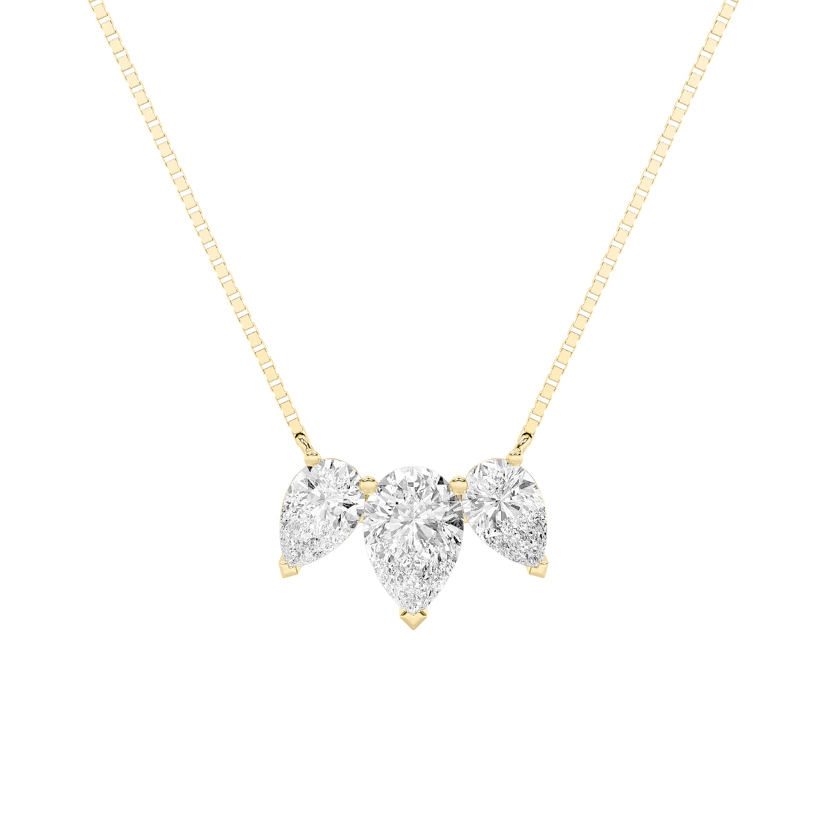 3 ct tw IGI Certified Pear Lab-Grown Diamond Three Stone Necklace in 14K Solid Gold - Yellow