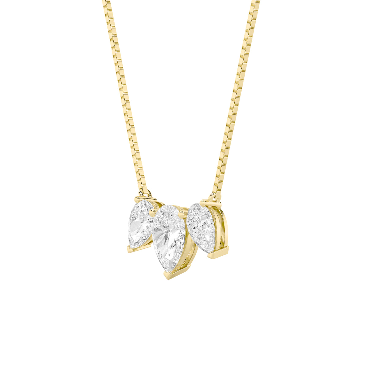 3 ct tw IGI Certified Pear Lab-Grown Diamond Three Stone Necklace in 14K Solid Gold - Yellow