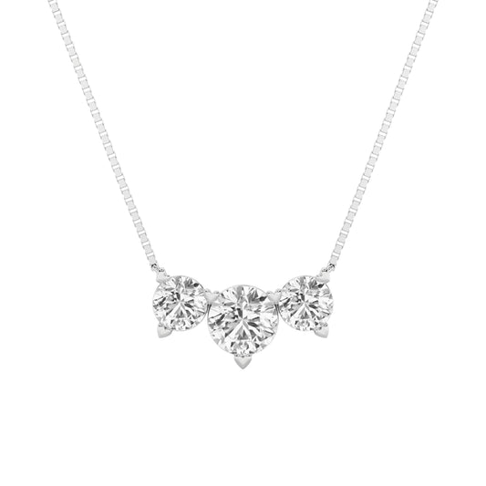 2 ct tw IGI Certified Round Lab-Grown Diamond Three Stone Necklace in 14K Solid Gold - White